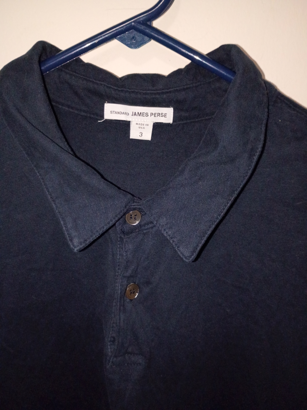 James Perse Men's Navy Two-Button Polo Size Large